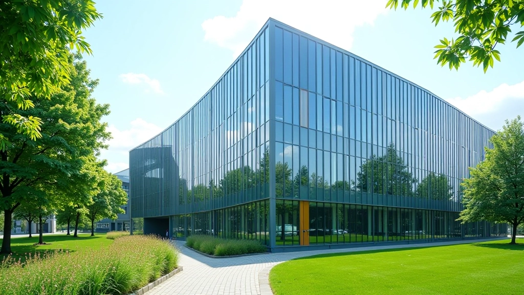 Modernes Institut-Gebäude mit grüner Umgebung und zeitgenössischer Architektur