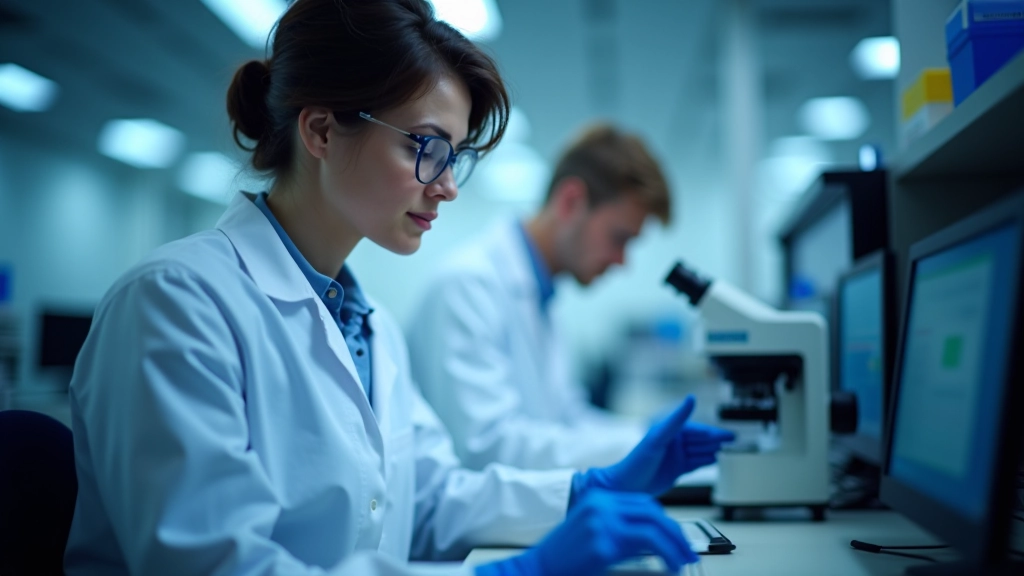 Modernes Forschungslabor mit Wissenschaftlern bei der Arbeit an hochmodernen Geräten