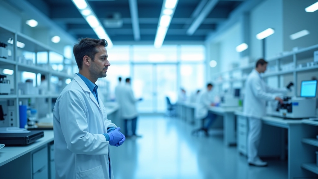 Modernes Forschungslabor mit hochmodernen Geräten und Wissenschaftlern bei der Arbeit