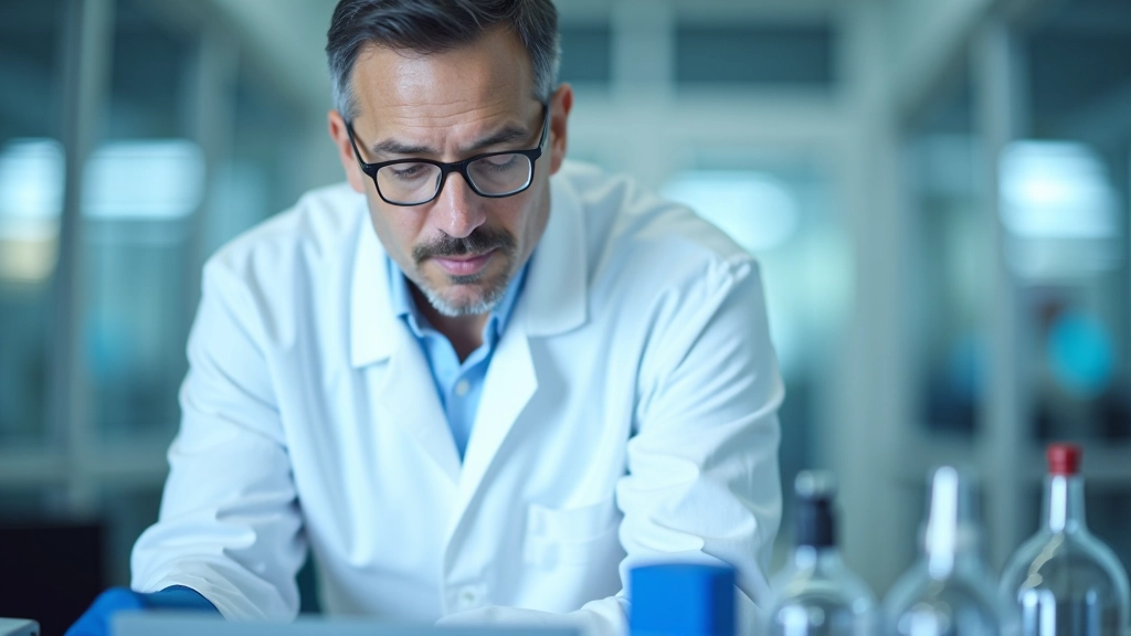 Wissenschaftler prüft hochmoderne Laborgeräte und technische Ausrüstung